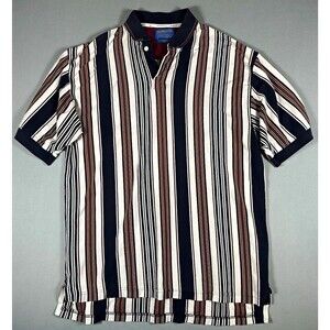 Pendleton Polo Shirt Mens L Striped Cotton Navy Burgundy Hong Kong RN 239685